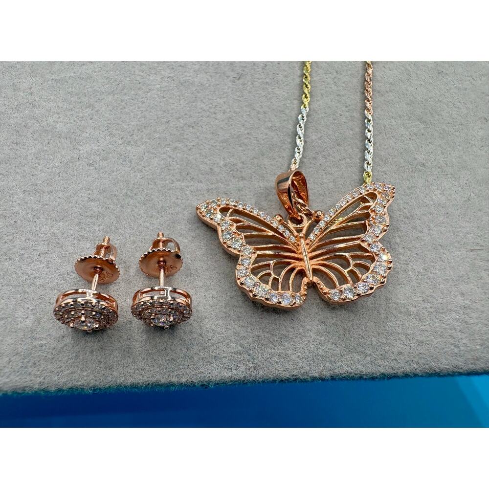 Moissanite Butterfly Necklace & Earring Set in Rose Gold over 925 Sterling - Picture 11 of 11